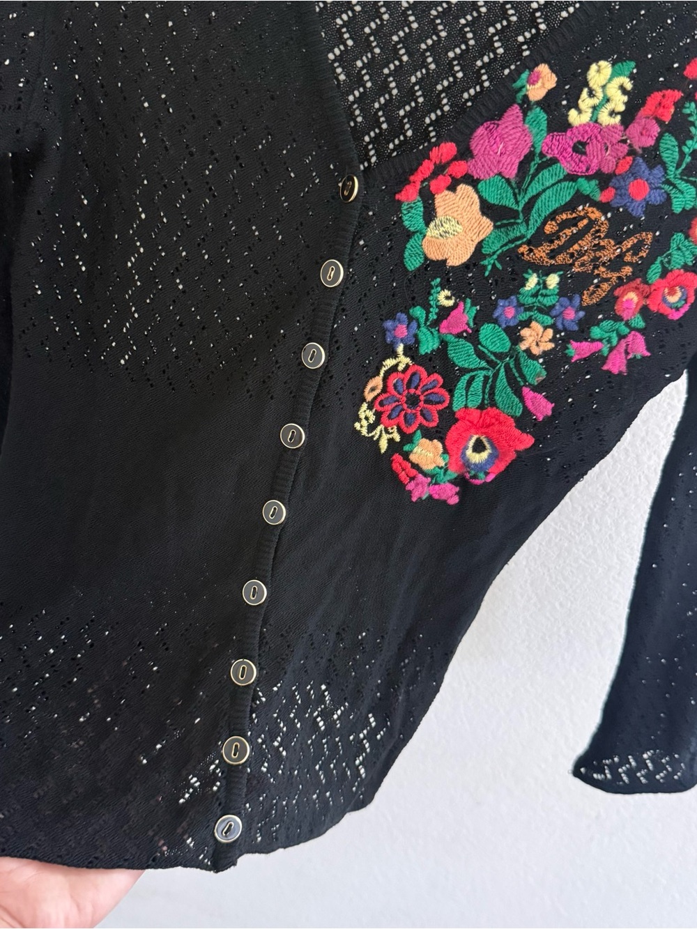 D&G dolce gabanna Y2K rare black crochet knit floral cardigan top size S-M - Picture 2 of 8
